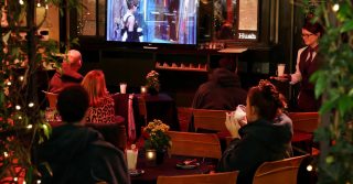 Film at the outdoor cinema in the courtyard at Hush, Mayfair