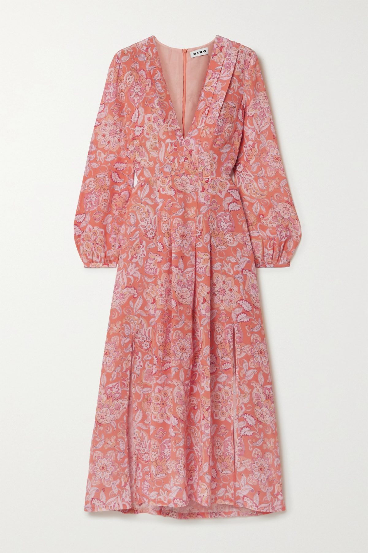 Camellia Pleated Floral-Print Silk Crepe De Chine Midi