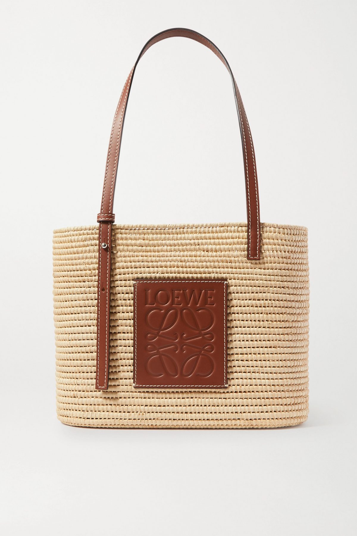 + Paula’s Ibiza Small Leather-Trimmed Woven Raffia Tote