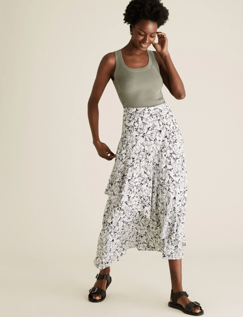 Floral Midi Tiered Skirt
