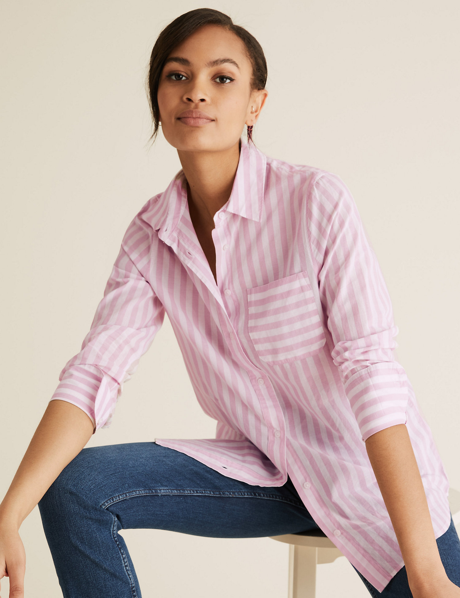 Pure Cotton Striped Longline Shirt