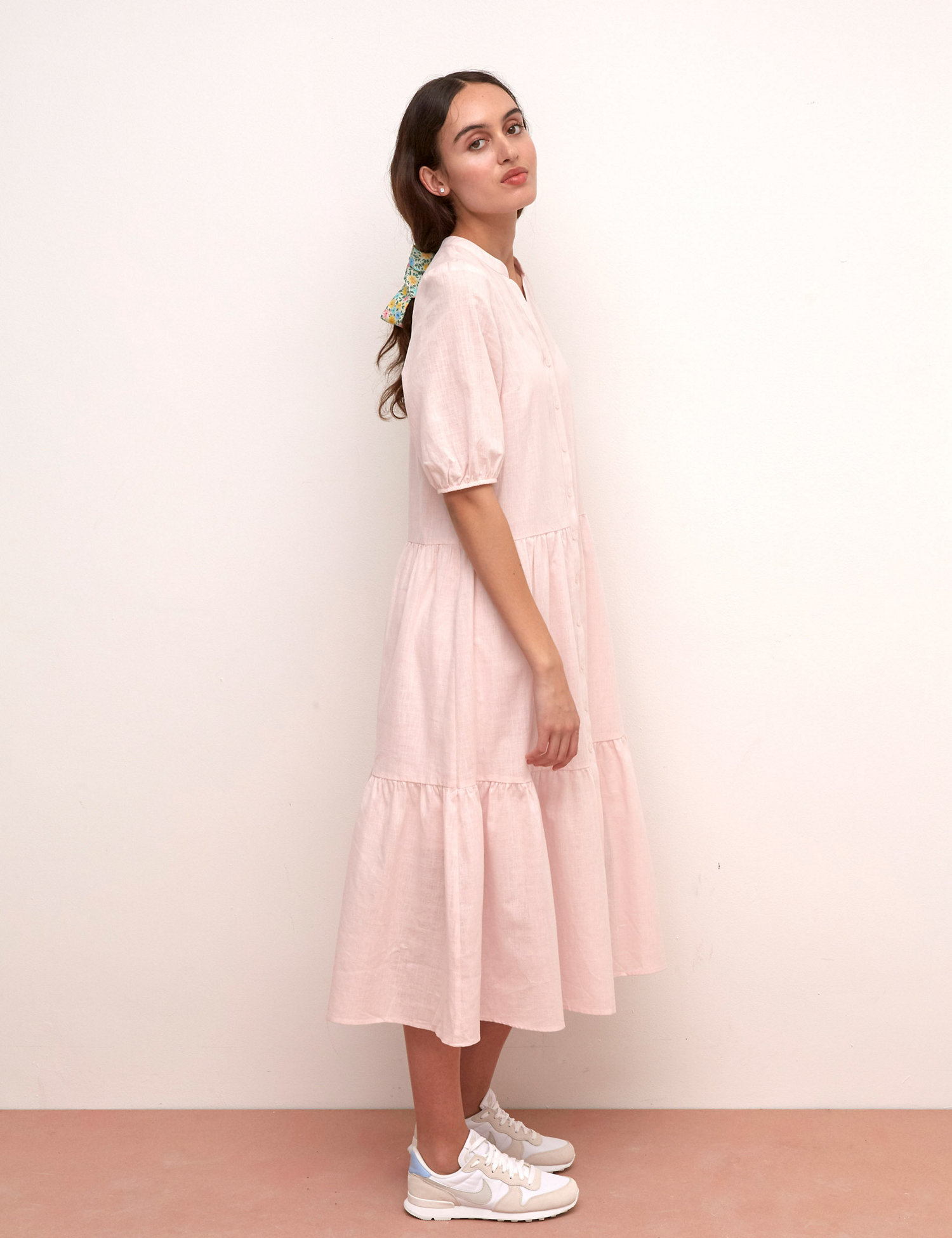 Cotton V-Neck Midaxi Shirt Dress