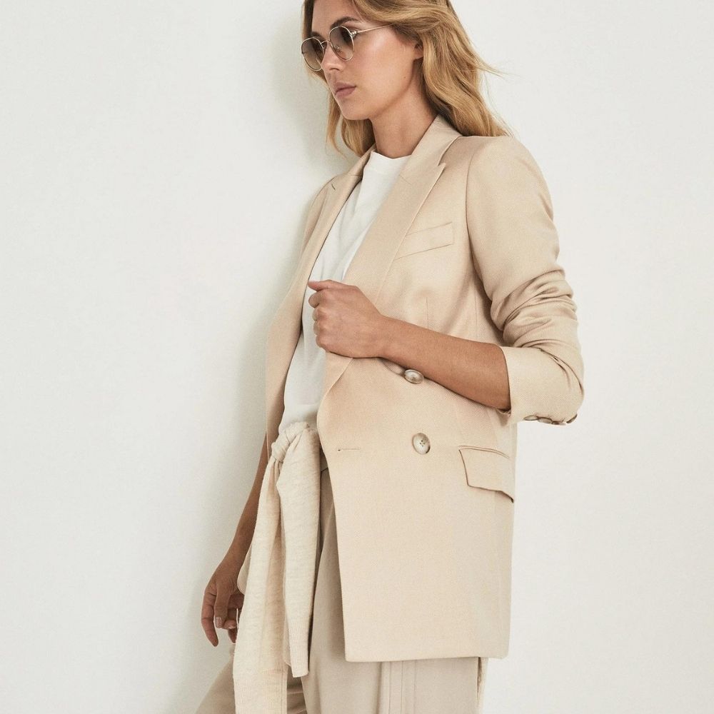 Linen Blend Double Breasted Blazer