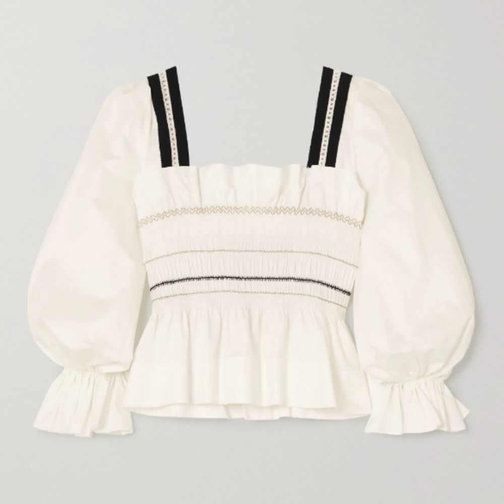 Elisa White Cotton Smocked Top