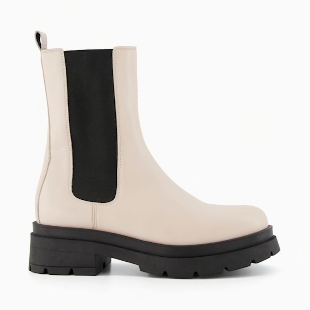 Ecru Chunky Sole Chelsea Ankle Boots
