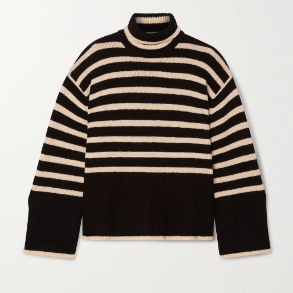 Oversized Striped Wool & Cotton-Blend Turtleneck Sweater
