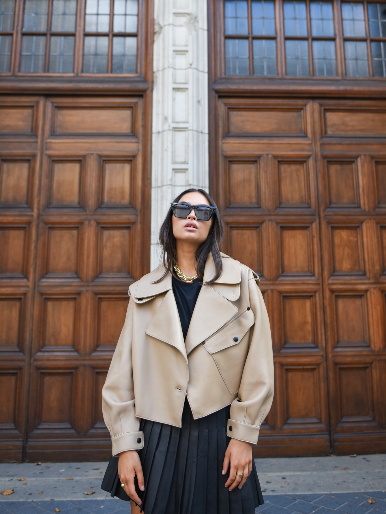 Nude Oversized Leather Jacket
