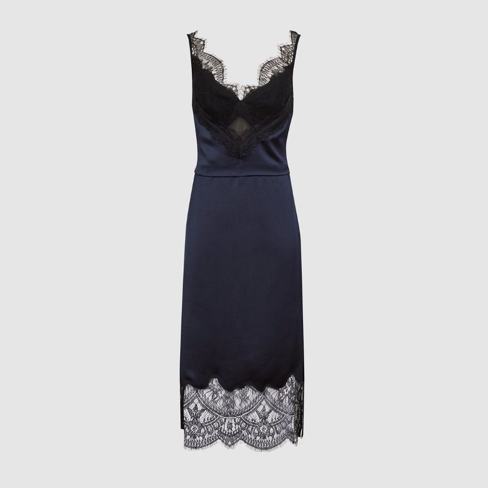 Tori Lace Trimmed Satin Midi Dress