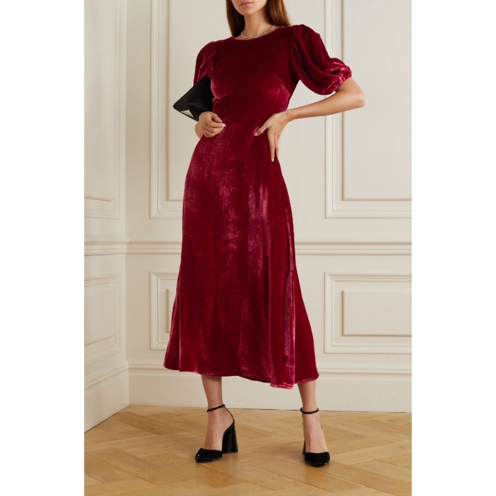 Livia Open-Back Velvet Midi Dress