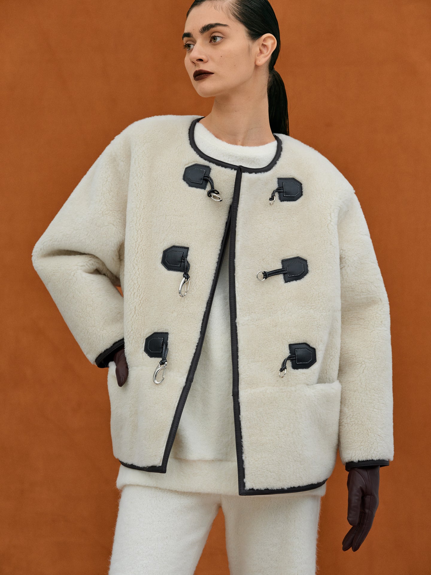 Clasp Front Shearling Coat