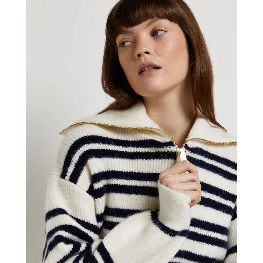 Navy Striped Half Zip Jumper
