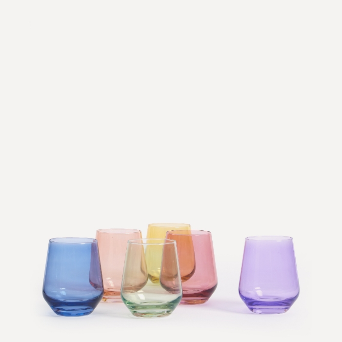 Rainbow Pastel Stemless Wine Glasses