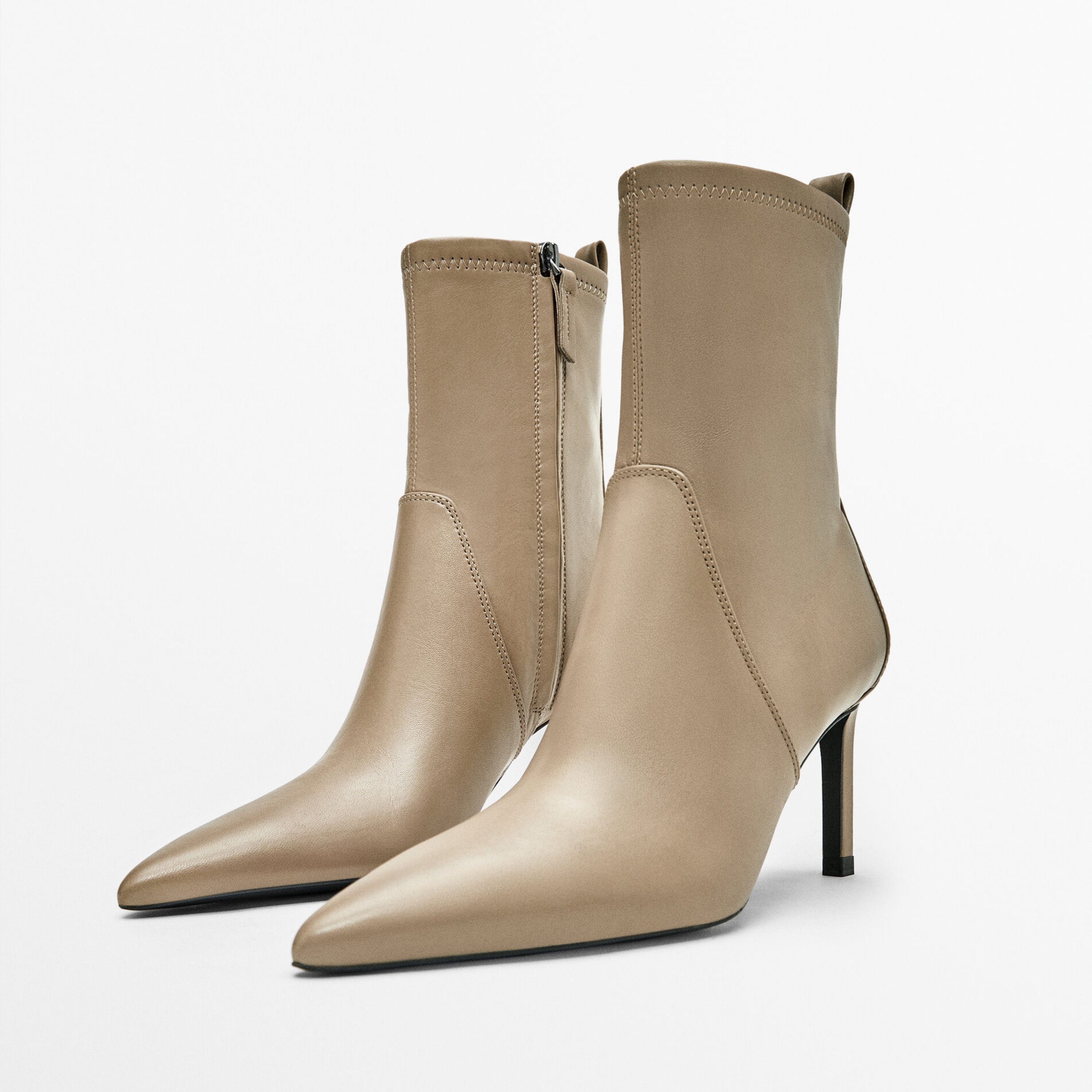 Leather High-Heel Ankle Boots
