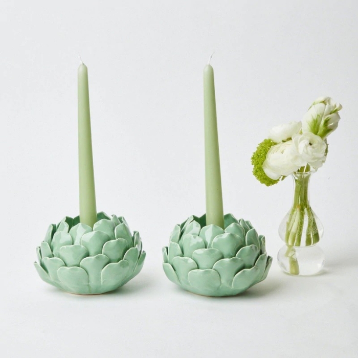 Pale Green Artichoke Candle Holder