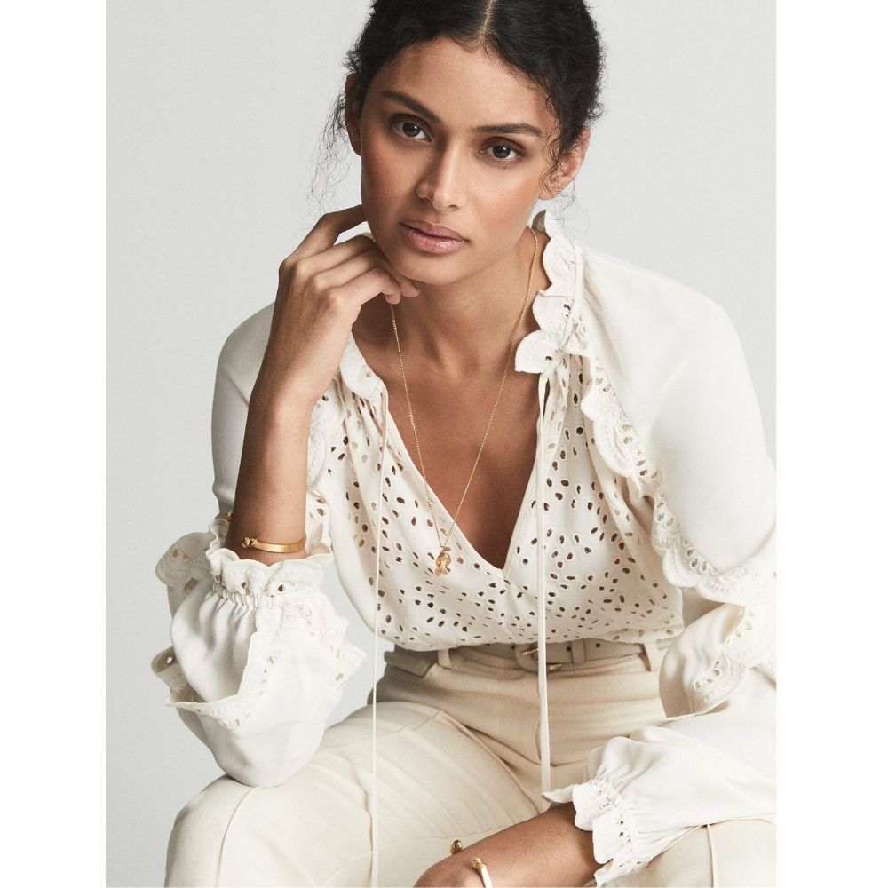 Flora Broderie Scalloped Sleeve Blouse