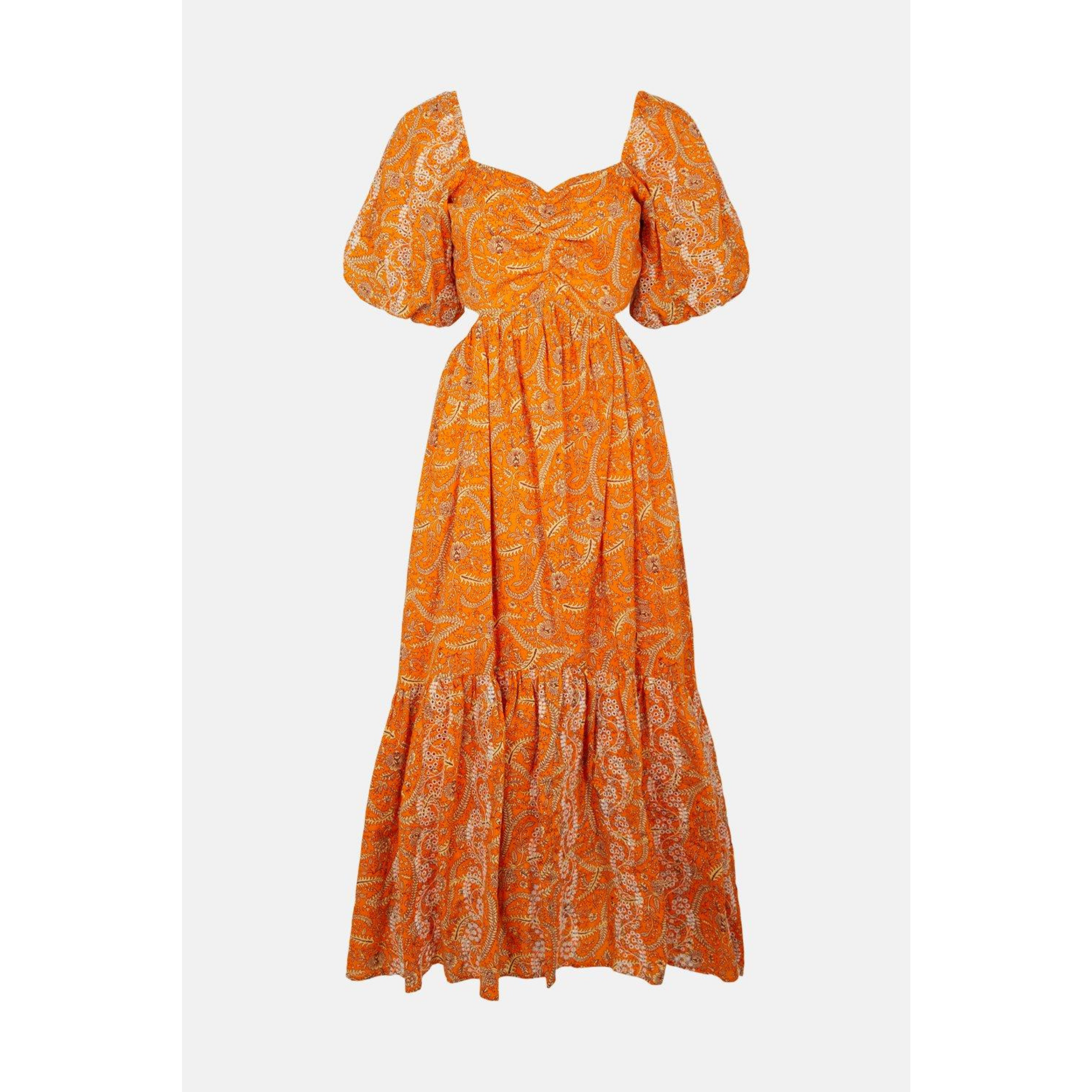 Puff Sleeve Paisley Midi Dress