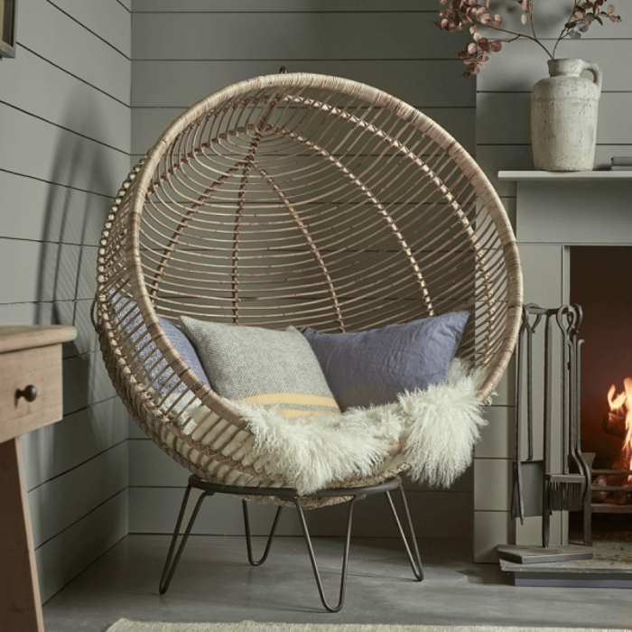 Modern Blonde Round Rattan Cocoon Chair