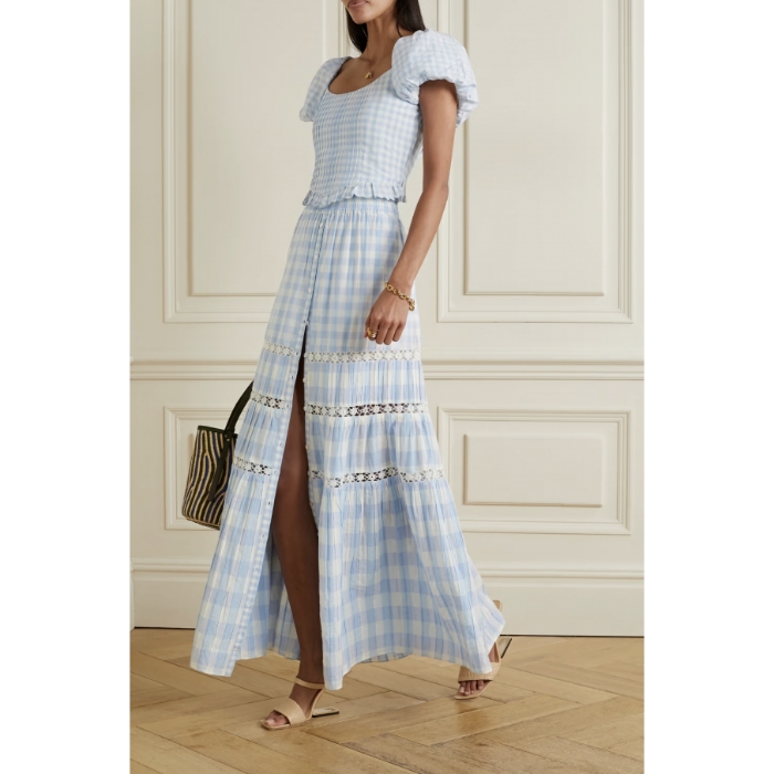 LOVESHACKFANCY Gingham Maxi Skirt