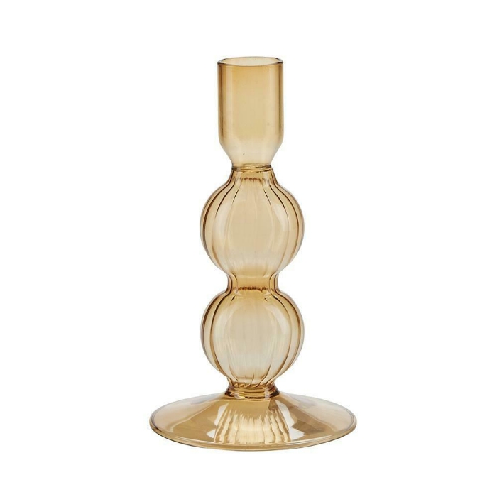 Round Amber Glass Candle Holder