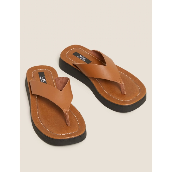 Leather Flatform Flip Flops