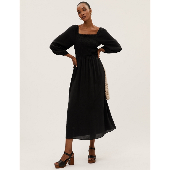 M&S Square Neck Shirred Midi Dress