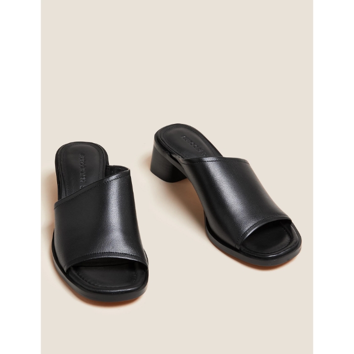 M&S Leather Block Heel Mules