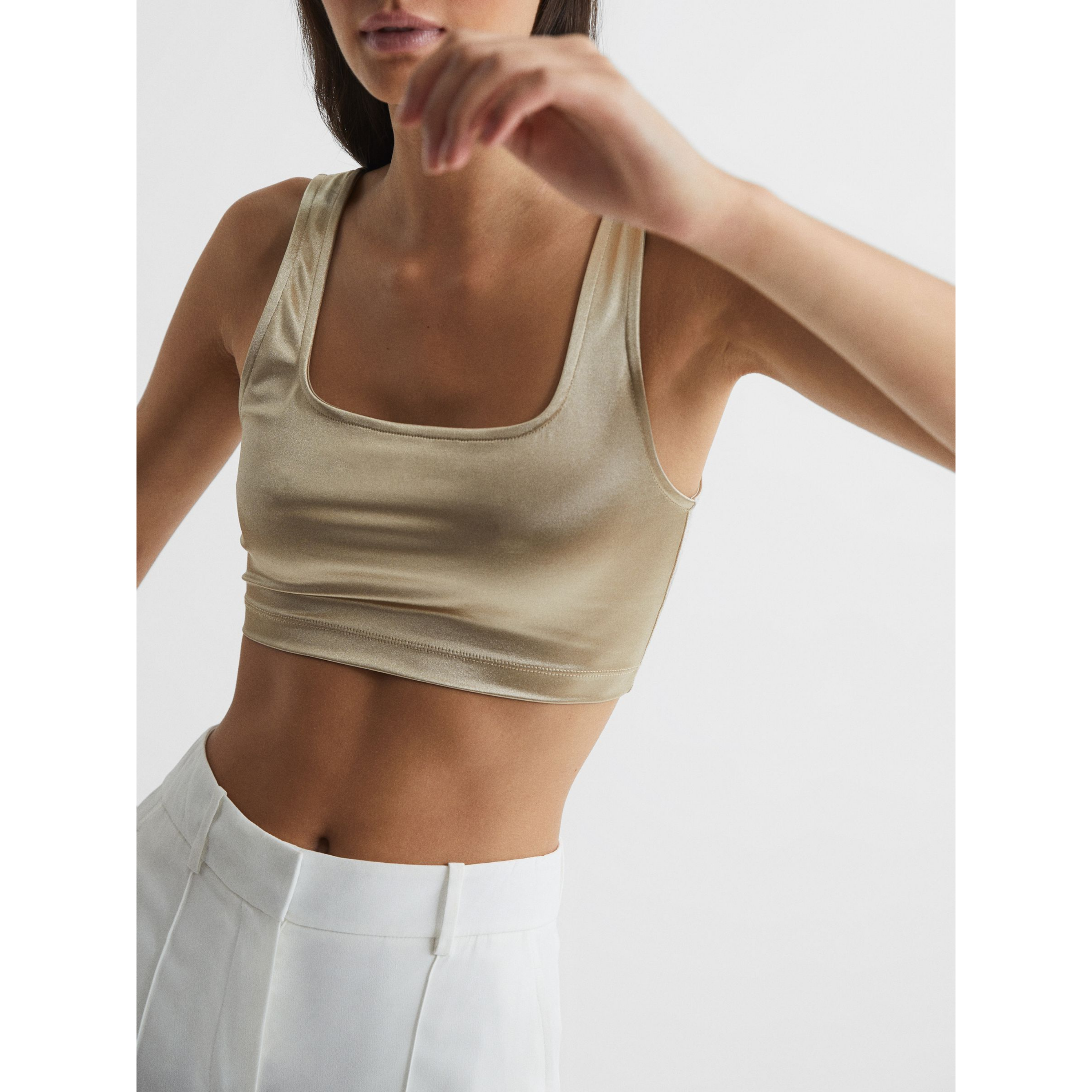 Reiss Metallic Square Neck Crop Top