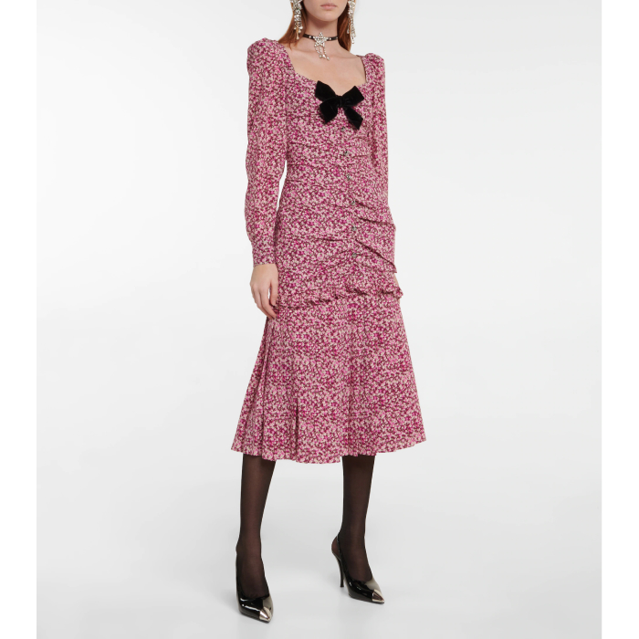 Alessandra Rich Floral Silk Midi Dress