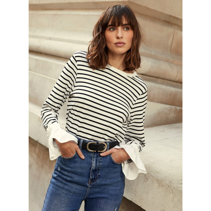 John Lewis Striped Cuff Detail Top