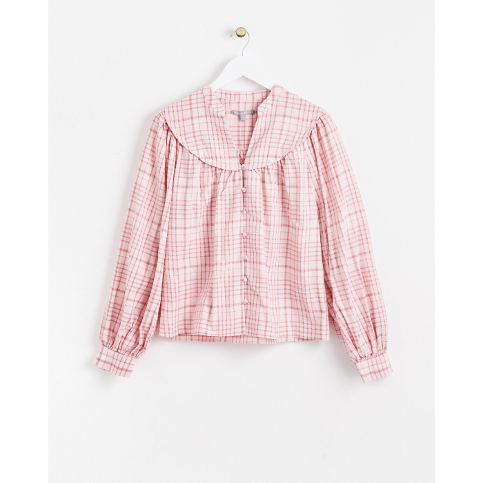 Oliver Bonas – Check Print Pink Blouse