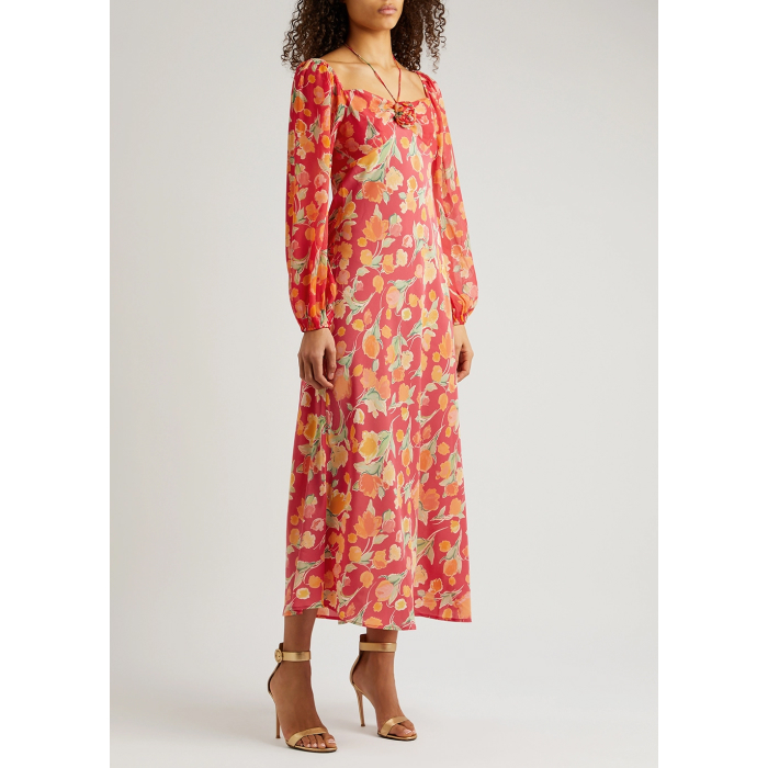 RIXO – Floral Silk Midi Dress