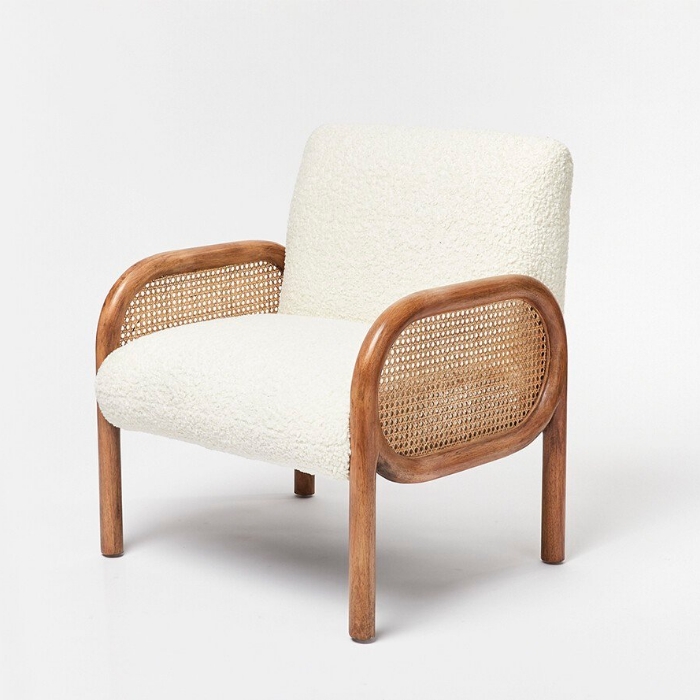 Oliver Bonas – Faux Sheepskin Boulce & Rattan Armchair