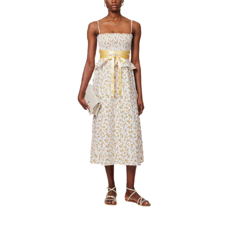 Reformation – Miles Ruffle-Trim Bow-Embellished Linen Midi