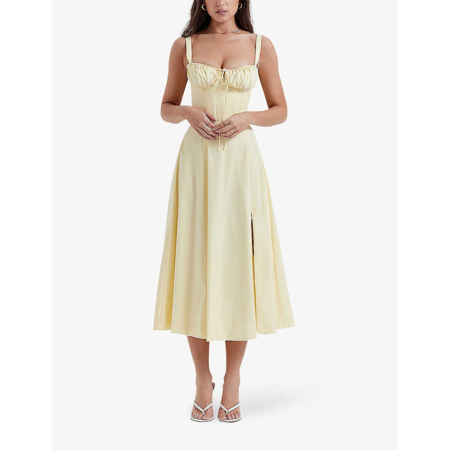 House Of CB – Carmen Gathered-Cup Stretch Cotton-Blend Midi Dress