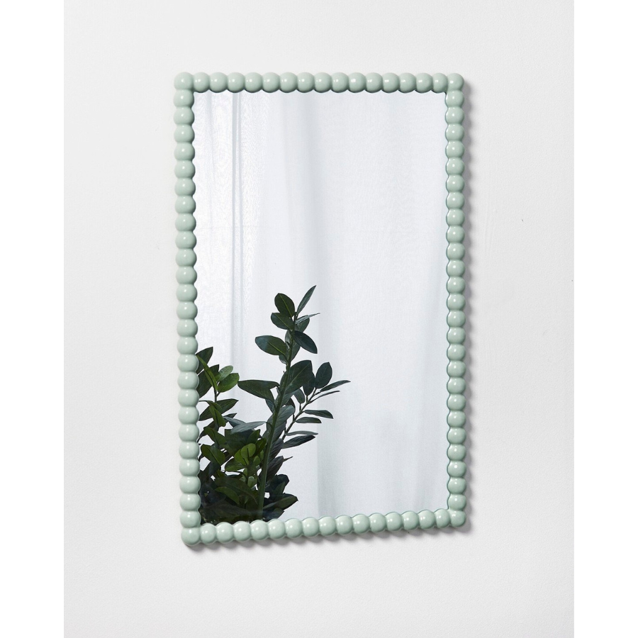 Oliver Bonas – Rectangle Duck Egg Wooden Bobbin Wall Mirror