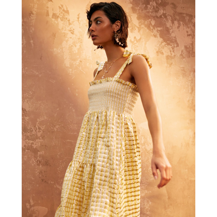 Oliver Bonas – Gold & Yellow Striped Midi Dress