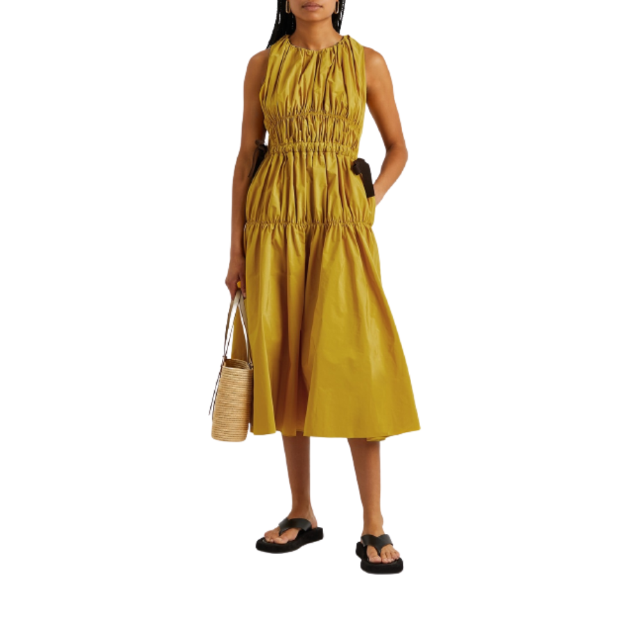 La Double J – Biennale Ruched Taffeta Midi Dress