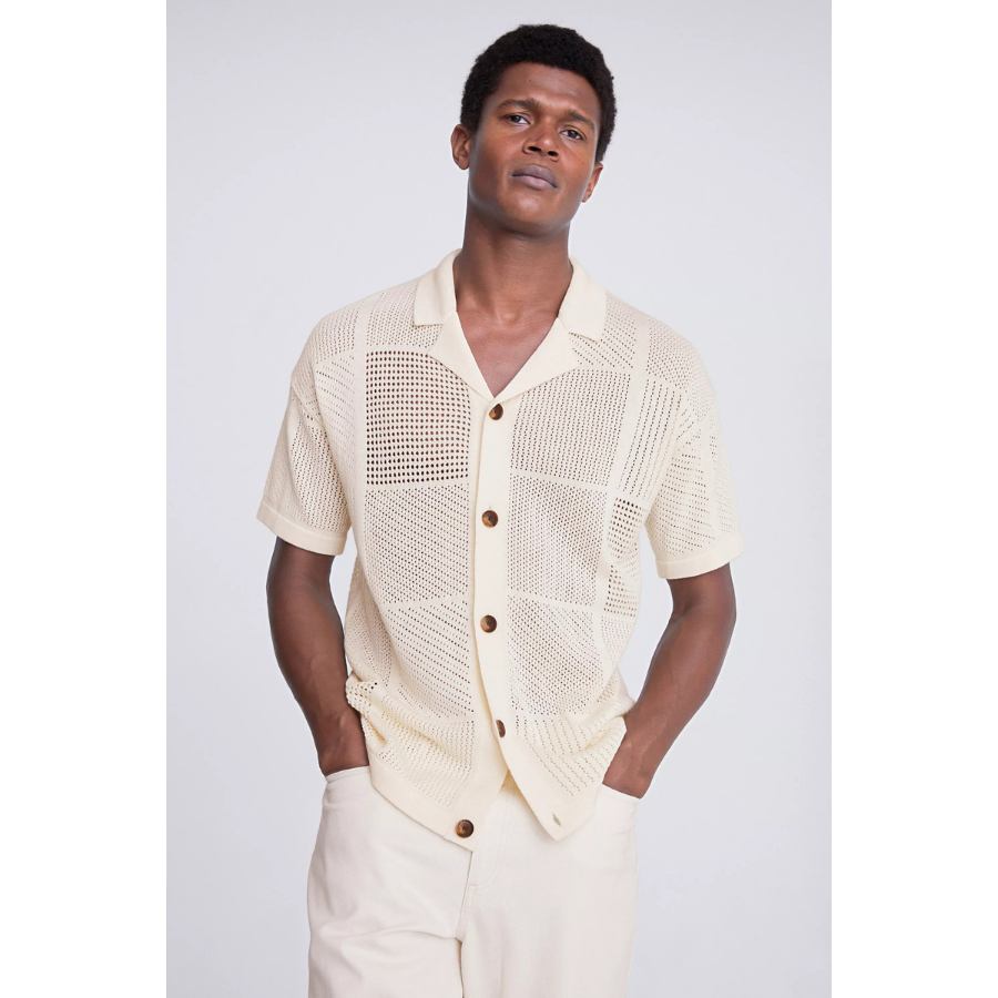 Moss – Ecru Open Knit Overshirt