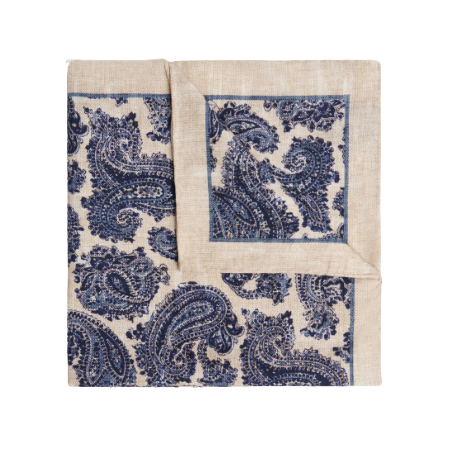 Moss Bros – Neutral & Blue Paisley Moss x Bottinelli Pocket Square