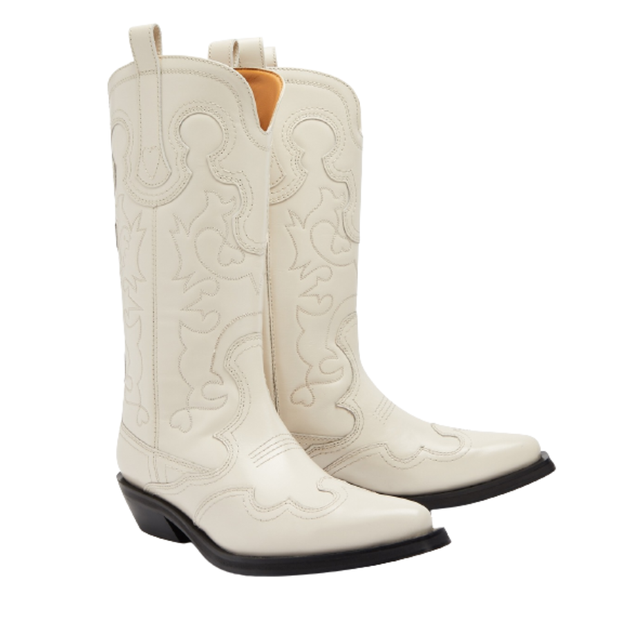 Ganni – Embroidered Leather Cowboy Boots