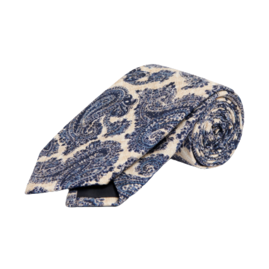 Moss – Neutral & Navy Paisley Moss X Bottinelli Silk Tie