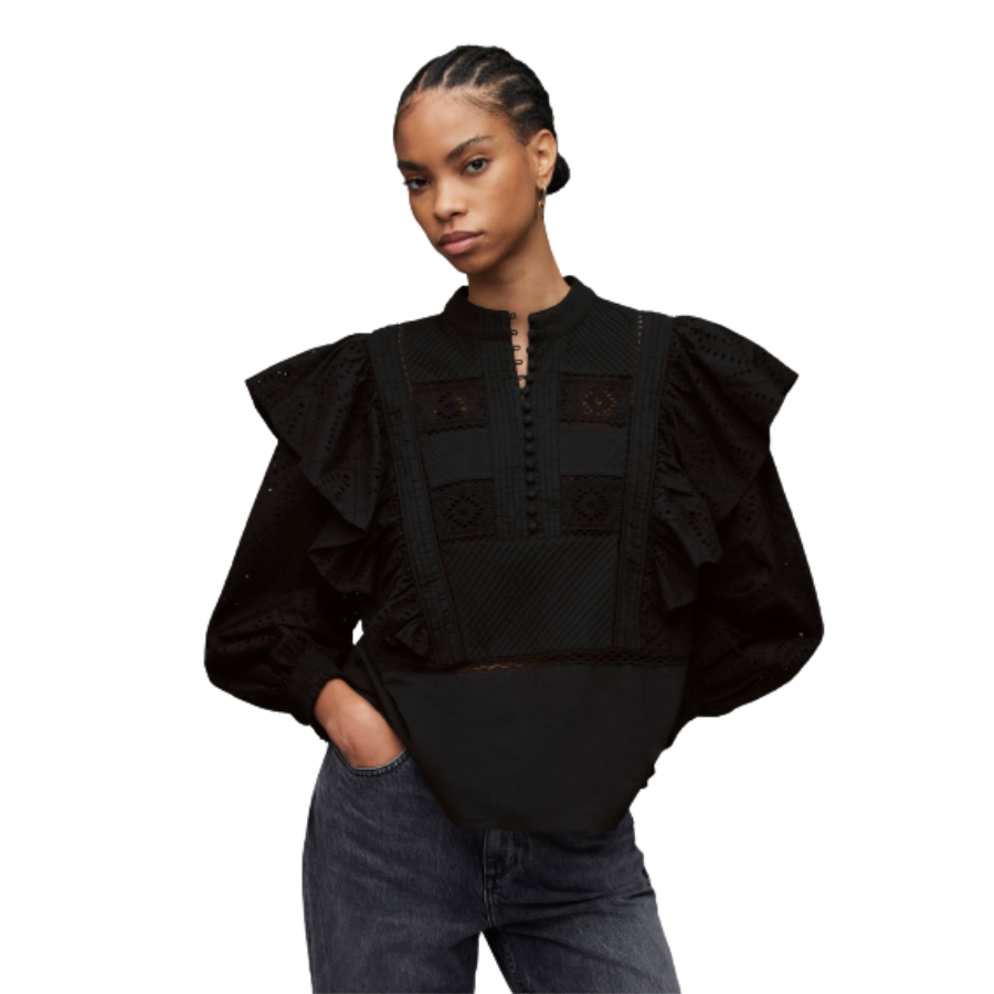 AllSaints – Aubrey Embroidered Frill Broderie Top