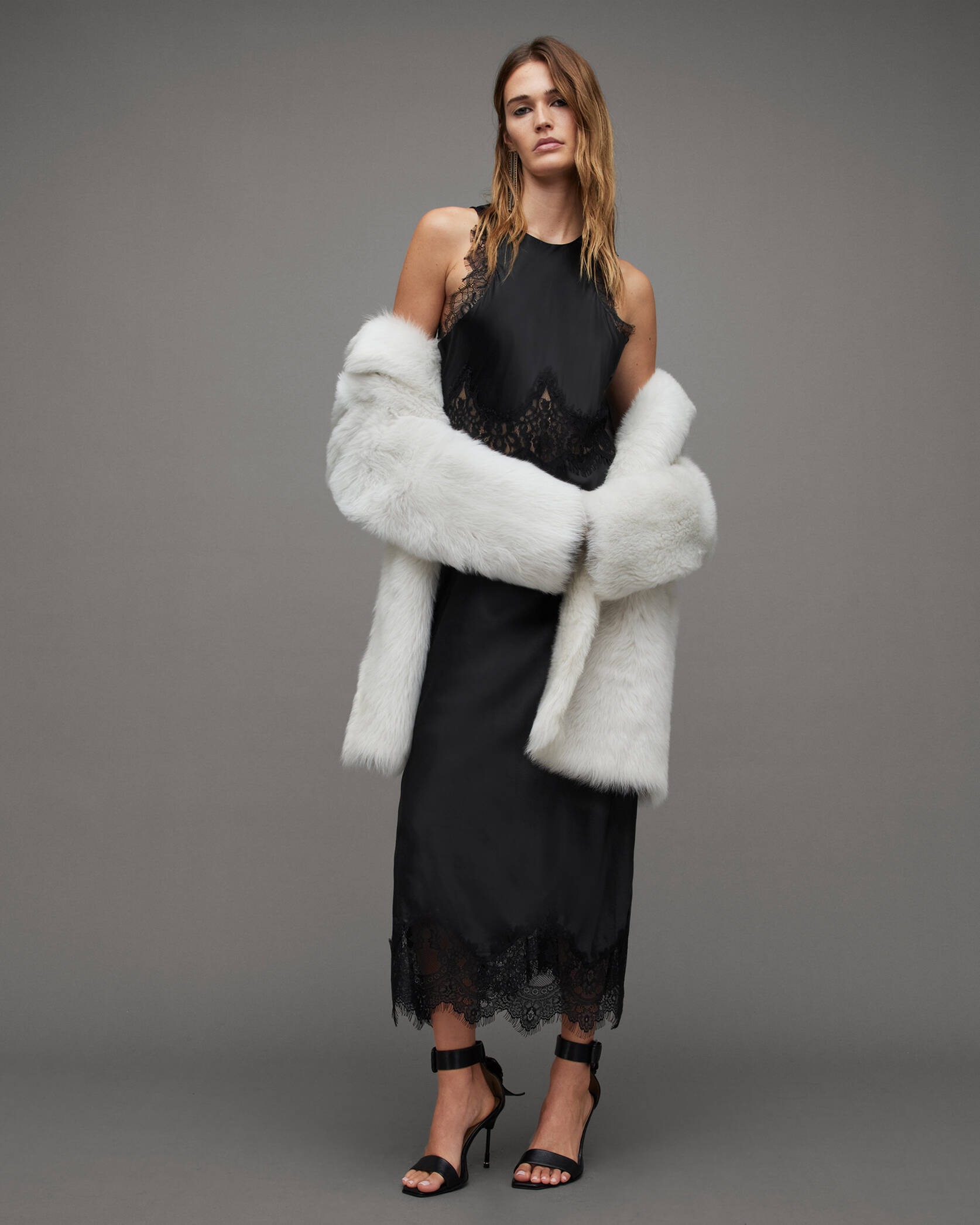 AllSaints – Alula Silk Blend Lace Trim Maxi Dress