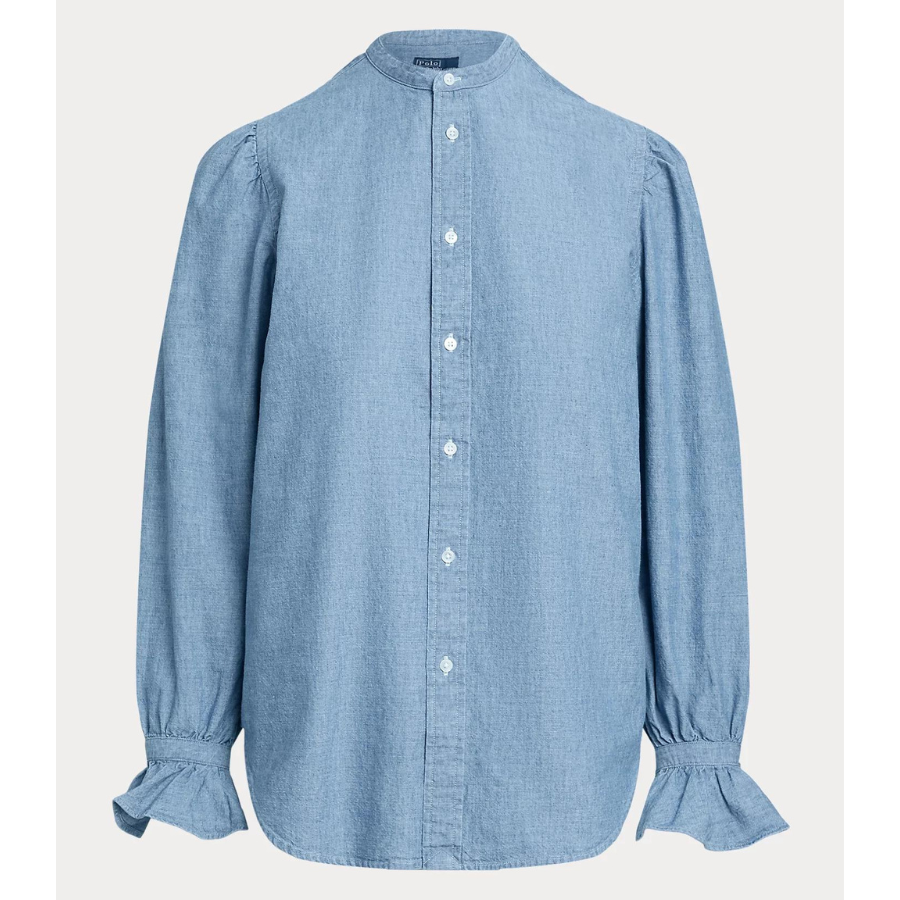 Shirred Cotton Chambray Shirt