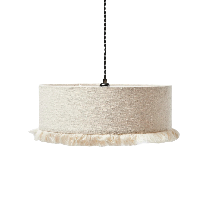 Alma White Boucle Tassel Lamp Shade