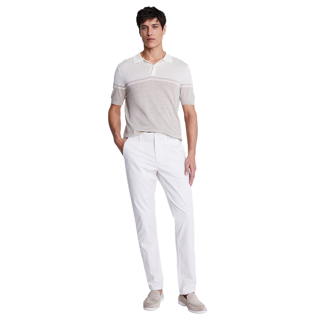 Neutral Stripe Linen Blend Knitted Polo