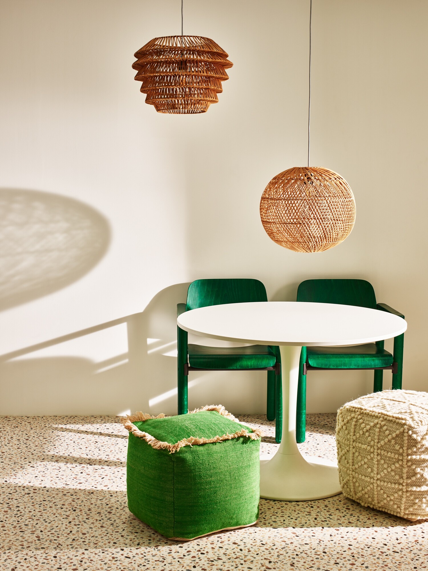 Green Tassel Square Footstool