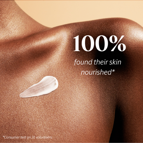 close up of model's skin with moisturiser swipe