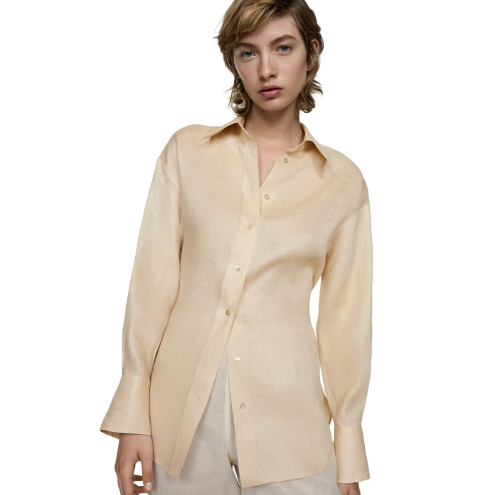 Linen Shirt With Bow Detail