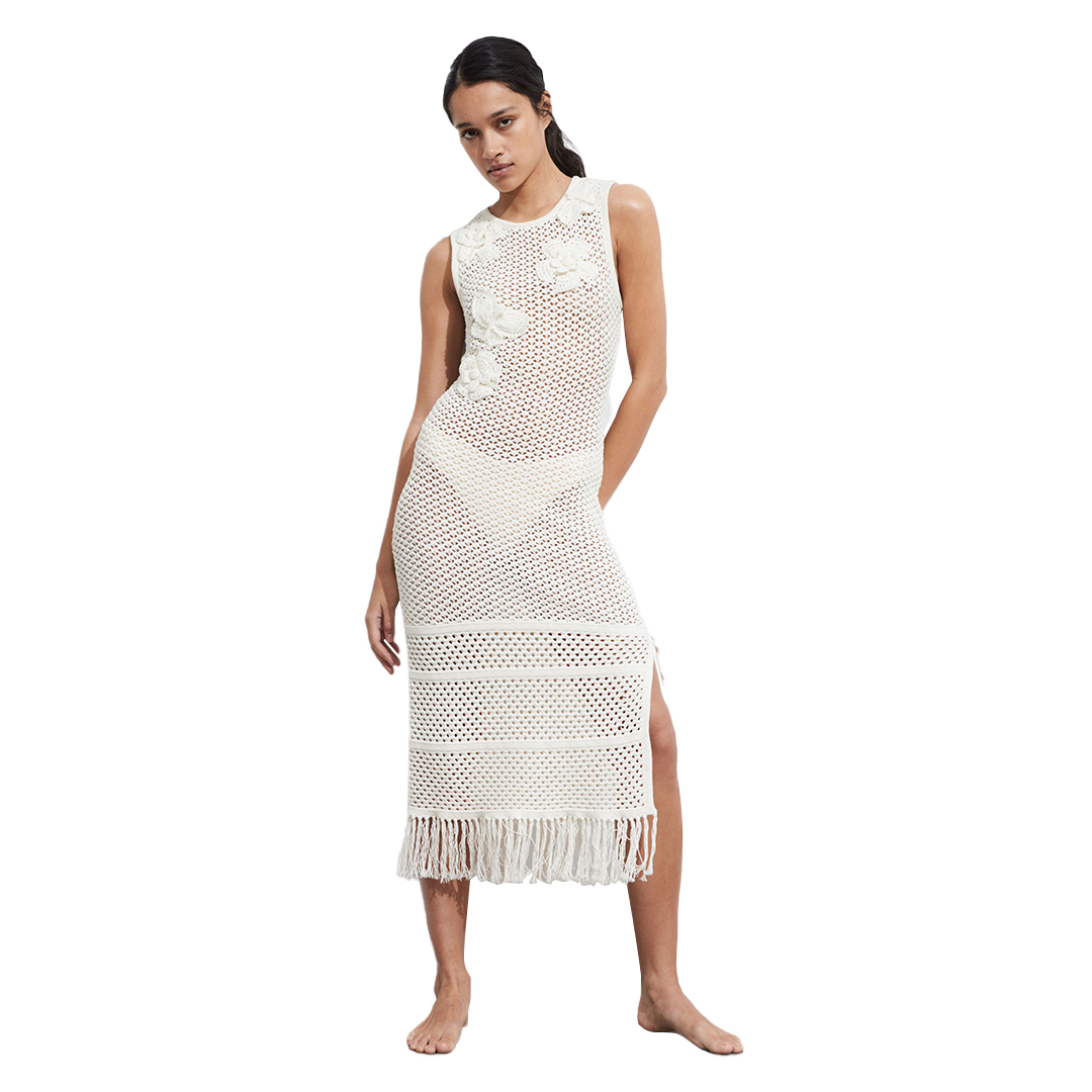 Fringed Crochet Midi Dress